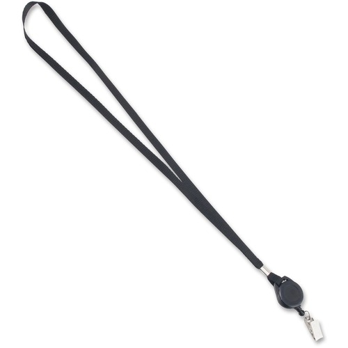 Lanyards With Retractable Id Reels, Clip Style, 34" Long, Black, 12/carton