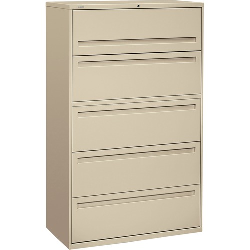 700 SERIES FIVE-DRAWER LATERAL FILE WITH ROLL-OUT SHELVES, 42W X 18D X 64.25H, PUTTY