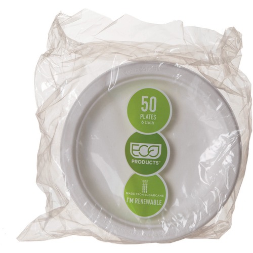 RENEWABLE AND COMPOSTABLE SUGARCANE PLATES CONVENIENCE PACK, 6", 50/PACKS