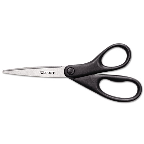 DESIGN LINE STRAIGHT STAINLESS STEEL SCISSORS, 8" LONG, 3.13" CUT LENGTH, BLACK STRAIGHT HANDLE