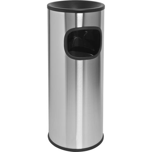 Genuine Joe  Waste Receptacle,w/Ashtray,Fire-Safe,3 Gal,Stainless Steel