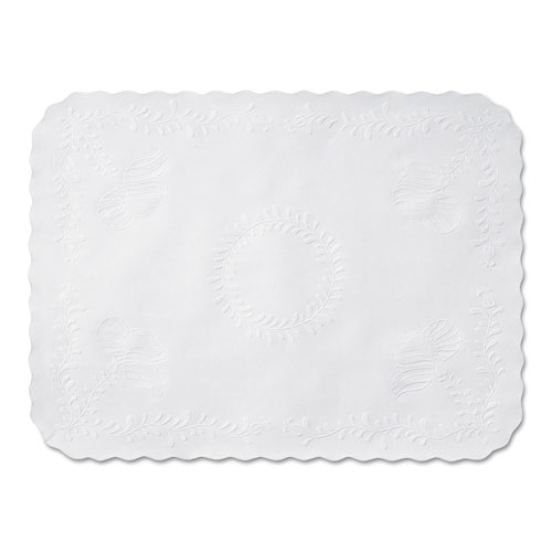 ANNIVERSARY EMBOSSED SCALLOPED EDGE TRAY MAT, 14 X 19, WHITE, 1,000/CARTON