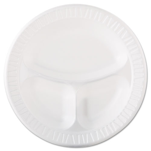 Laminated Foam Dinnerware, Plate, 3-Comp, 10 1/4", White, 125/pk, 4 Pks/ctn