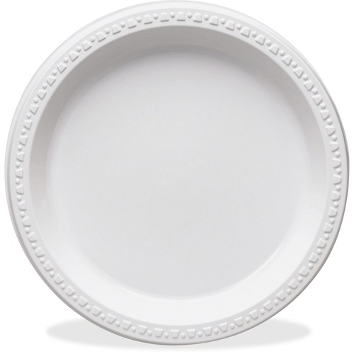 Plastic Dinnerware, Plates, 10 1/4" Dia, White, 125/pack