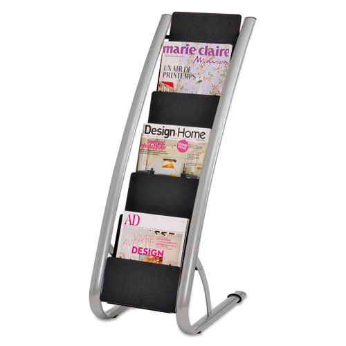 LITERATURE FLOOR RACK, 6 POCKET, 13.33W X 19.67D X 36.67H, SILVER GRAY/BLACK