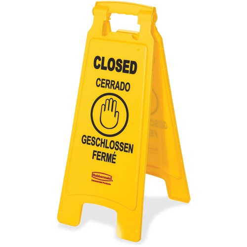Rubbermaid Commercial Products  Floor Sign, Closed, Multi-Lingual, 2-sided, Yellow