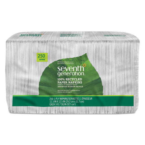 100% Recycled Napkins, 1-Ply, 11 1/2 X 12 1/2, White, 250/pack