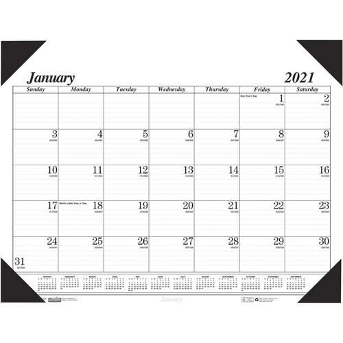 RECYCLED ONE-COLOR REFILLABLE MONTHLY DESK PAD CALENDAR, 22 X 17, 2021