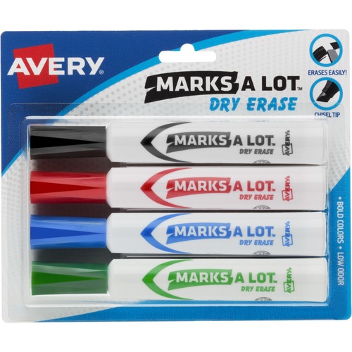 MARKS A LOT DESK-STYLE DRY ERASE MARKER, BROAD CHISEL TIP, ASSORTED COLORS, 4/SET