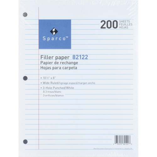 Sparco  Filler Paper, Wide-Ruled, 16lb., 10-1/2"x8", 200/PK, WE