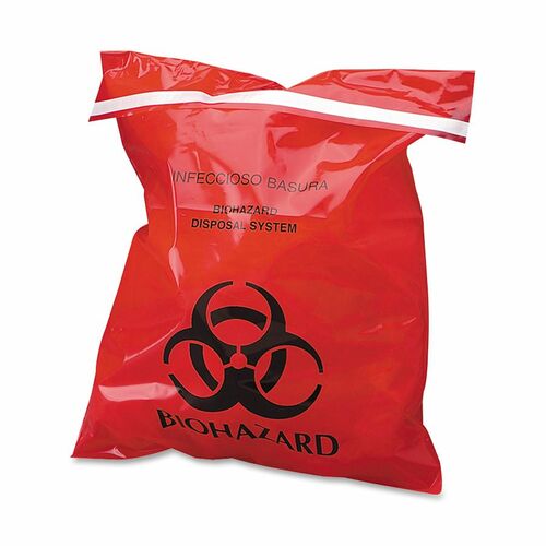 CareTek  Biohazard Waste Bag, Peel/Stick, 1.4 Qt, 9"x10", 100/BX, RD