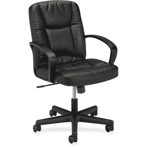 HVL171 EXECUTIVE MID-BACK LEATHER CHAIR, SUPPORTS UP TO 250 LBS., BLACK SEAT/BLACK BACK, BLACK BASE