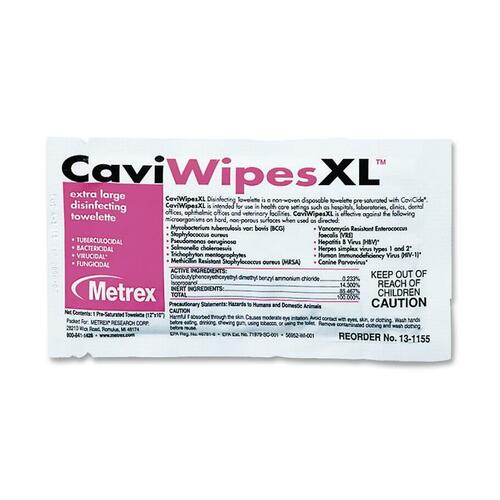 Metrex  Disinfectant Wipes,X-Large, Individual Packs, 10"x12", 50/BX
