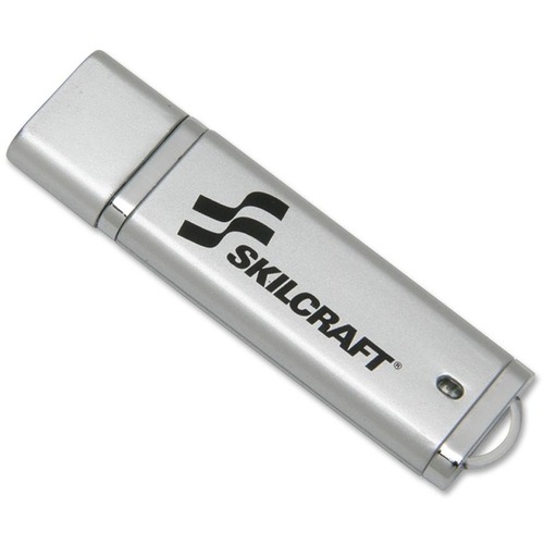 SKILCRAFT  USB Flash Drive, Password Protected, 2GB, Silver