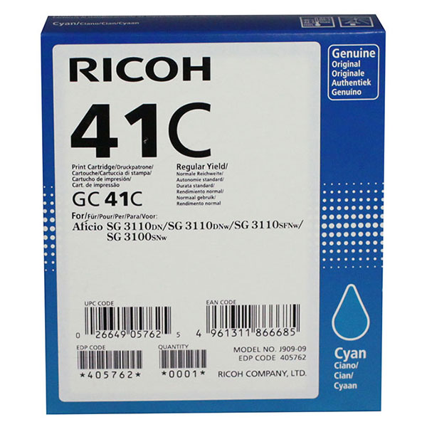 Ricoh 405762 Cyan OEM Inkjet Cartridge