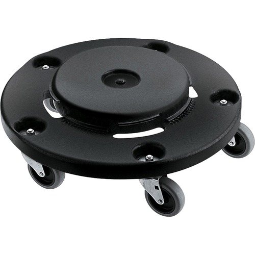 Brute Round Twist On/Off Dolly, 250 lb Capacity, 18" dia x 6.63"h, Fits 20-55 Gallon BRUTE Containers, Black
