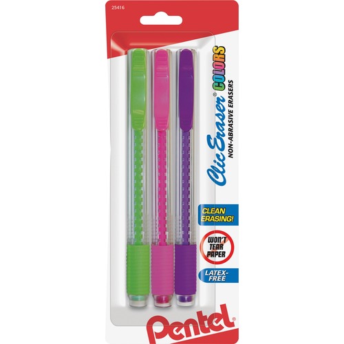 Pentel  Color Eraser Refills, Clic, 3/PK, Assorted/Clear