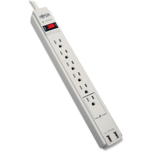 PROTECT IT! SURGE PROTECTOR, 6 OUTLETS/2 USB, 6 FT CORD, 990 JOULES, GRAY