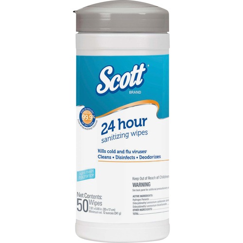 Kimberly-Clark Professional  Sanitizing Wipes, 24 Hrs, Scott, 50 Wipes, White