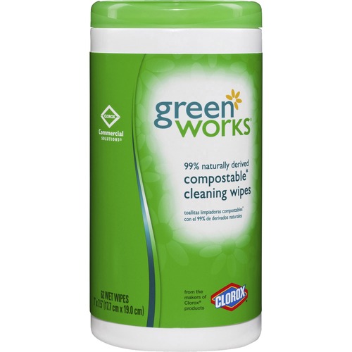 Clorox Company  Cleaning Wipes, Compostable, 62 Wipes/Can, 6/CT, WE