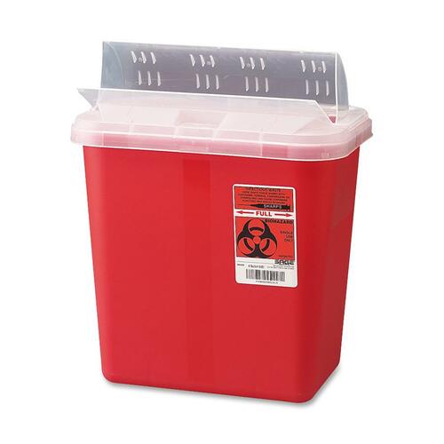 Covidien  Biohazard Sharps Container W/Clear Drop Lid, 2 Gallon, Red
