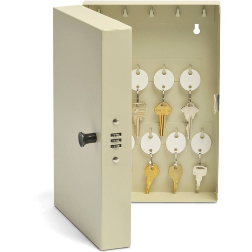 Hook-Style Key Cabinet, 28-Key, Steel, Putty, 7-3/4"w X 3-1/4"d X 11-1/2"h
