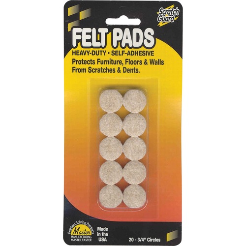 Master Caster  Felt Pads, Round, 3/4" Diameter, 20/PK, Beige