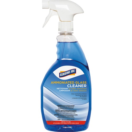 Genuine Joe  Glass Cleaner, Ammoniated, Spray Bottle, 32 oz, Dark Blue