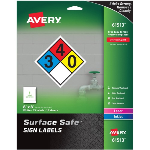 LABEL,SIGN,REM,8X8,WHT,15PK