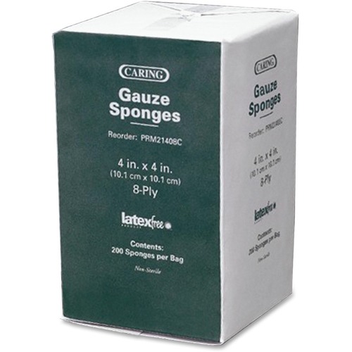 Caring Woven Gauze Sponges, 4 X 4, Non-Sterile, 8-Ply, 200/pack