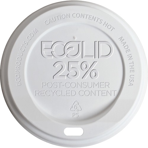 Ecolid 25% Recy Content Hot Cup Lid, White, F/10-20oz, 100/pk, 10 Pk/ct