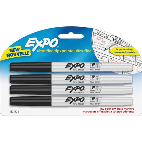 LOW-ODOR DRY-ERASE MARKER, EXTRA-FINE NEEDLE TIP, BLACK, 4/PACK