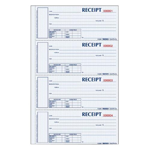 BOOK,RECEIPT,3PT,4 PER PAGE