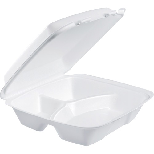 Large Foam Carryout, Food Container, 3-Compartment, White, 9-2/5x9x3
