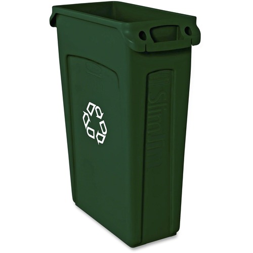 SLIM JIM RECYCLING CONTAINER WITH VENTING CHANNELS, PLASTIC, 23 GAL, GREEN