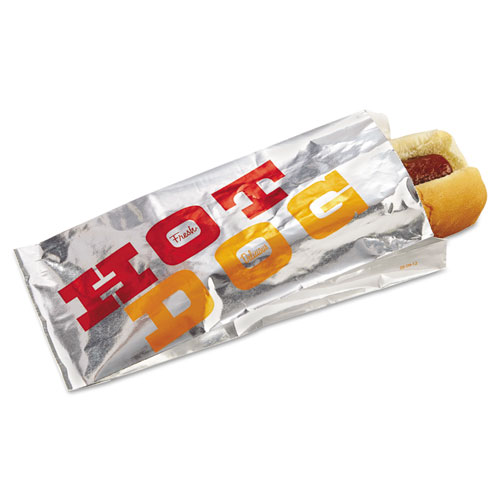 FOIL SINGLE-SERVE BAGS, 3.5" X 8.5", WHITE/"HOT DOG", 1,000/CARTON