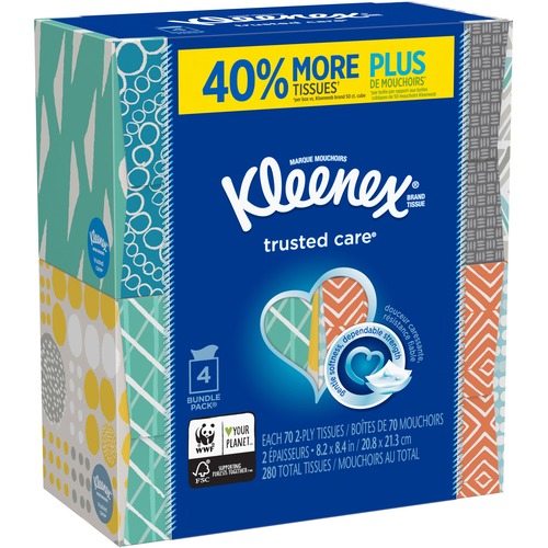 Kimberly-Clark Professional  Tissues,Trusted Care,2-ply,8-1/5"x8-2/5",70 Sht/BX,4/PK,WE