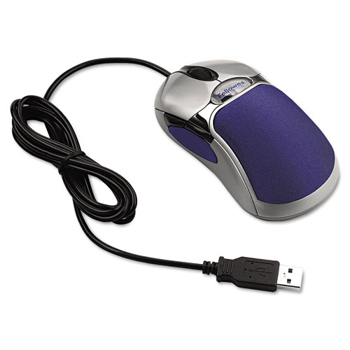 HD PRECISION FIVE-BUTTON OPTICAL GEL MOUSE, USB 2.0, LEFT/RIGHT HAND USE, BLUE/SILVER