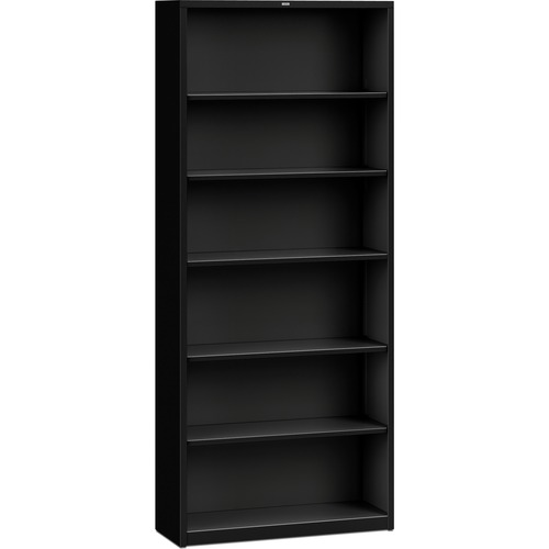 Metal Bookcase, Six-Shelf, 34-1/2w X 12-5/8d X 81-1/8h, Black