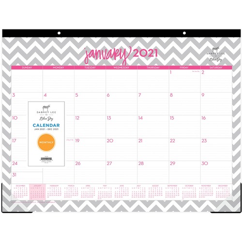DABNEY LEE OLLIE DESK PAD, 22 X 17, GRAY/PINK, CLEAR CORNERS, 2021