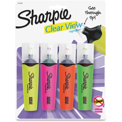 CLEARVIEW TANK-STYLE HIGHLIGHTER, BLADE CHISEL TIP, ASSORTED COLORS, 4/SET