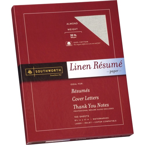 100% COTTON PREMIUM WEIGHT LINEN RESUME PAPER, 32 LB, 8.5 X 11, ALMOND, 100/PACK