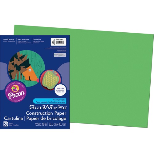 CONSTRUCTION PAPER, 58LB, 12 X 18, BRIGHT GREEN, 50/PACK