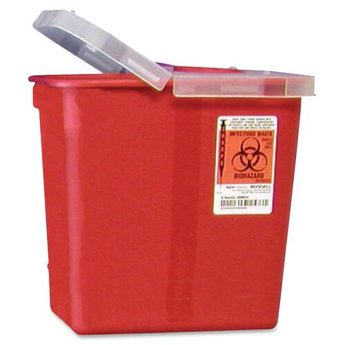 Covidien  Biohazard Sharps Container W/Clear Hinged Lid, 2 Gal, Red