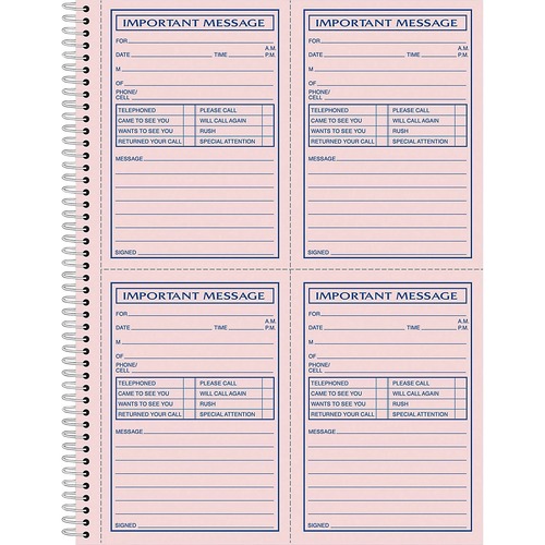 Adams  Message Pad, Spiral, Carbonless, 11"x8-1/4", 200 Sets